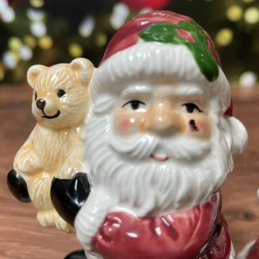 Vintage 1990's Santa and Bear Salt & Pepper Shakers. Perfect for Christmas table